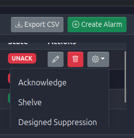 Alarm Actions Context Menu