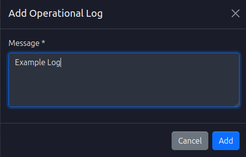Operational Logs Create Log Dialog